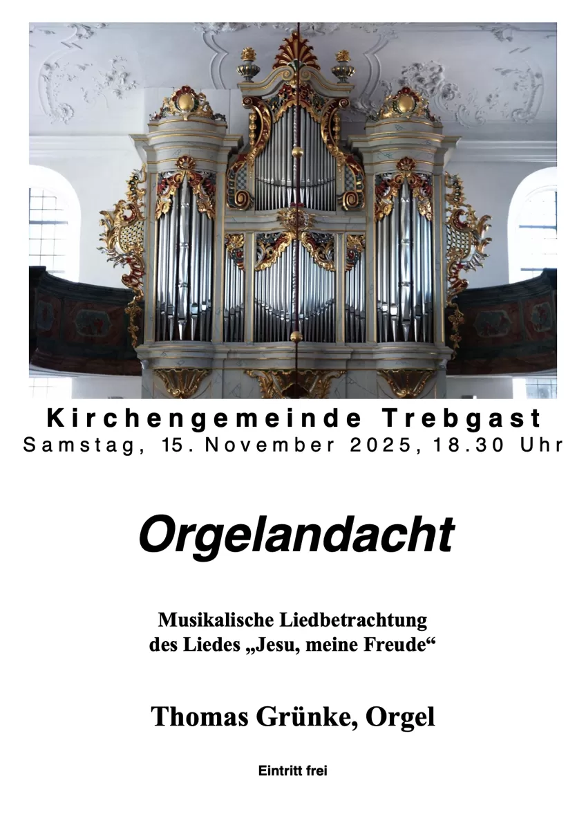 Einladung zur Orgelandacht am 15.11.2025 um 18:30 Uhr in der Kirche