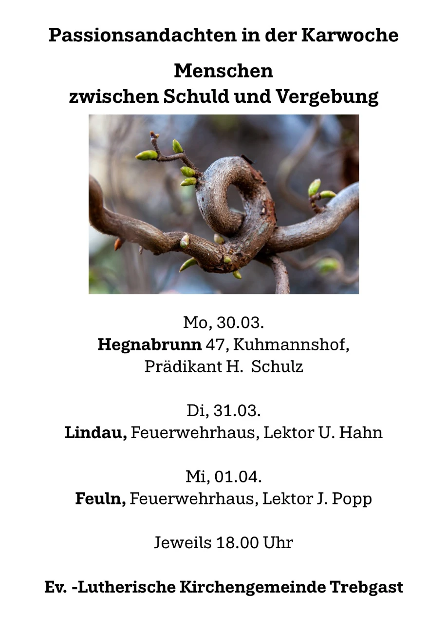 Einladung zu Passionandachten in der Karwoche