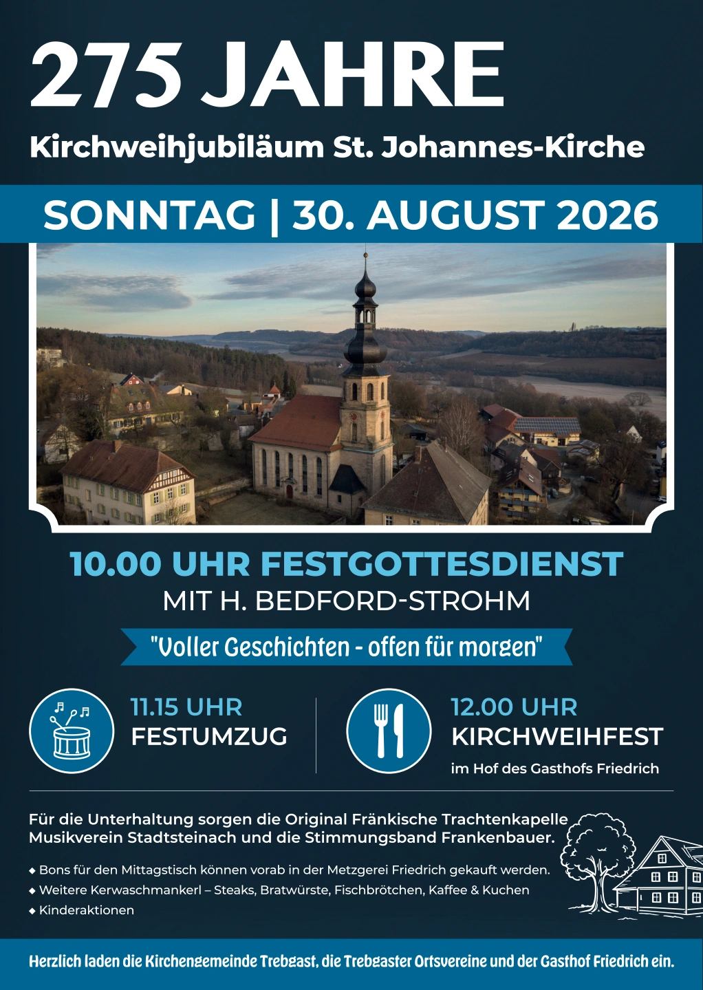 275 Jahre Kirchweihjubiläum St. Johannes-Kirche am 30. August 2026 mit Festgottesdienst, Festumzug und Kirchweihfest